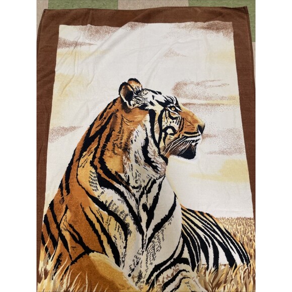 Retro 70s Jumbo Tiger Beach Pool Towel 36x65 Jungle Bengal Safari Wild Animal - Picture 6 of 7